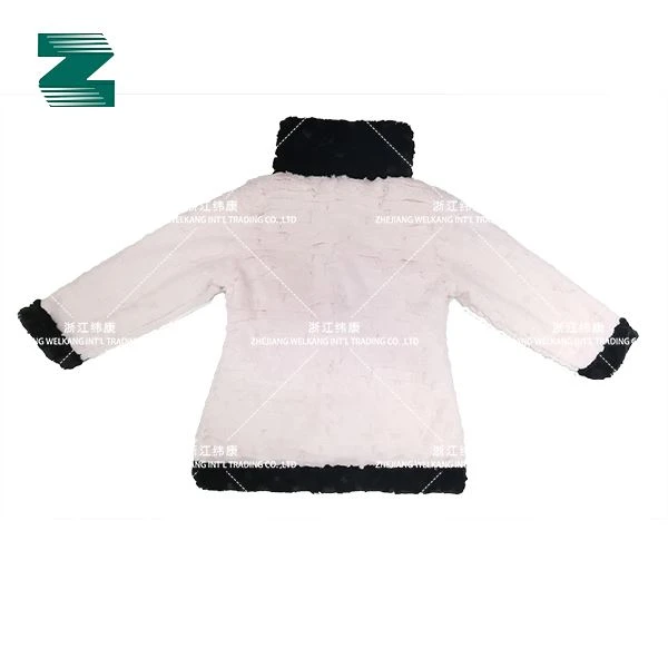 Coat For Kids With Button Placket And Contrast Black Bow On Chest In Faux Fur Fabric